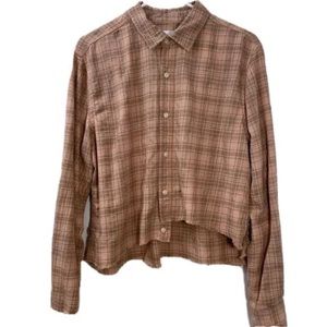 Current Elliott Cropped Button Down Shirt Plaid Raw Shark Bite Hem Distressed 2